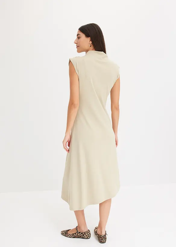 Midiklänning med drapering och asymmetrisk nederkant, bonprix