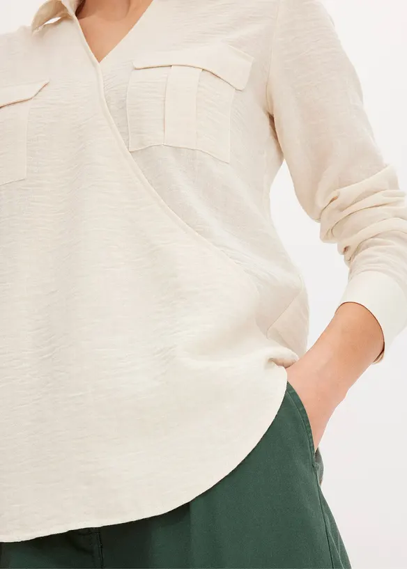 Skjortblus med omlottlook, bonprix