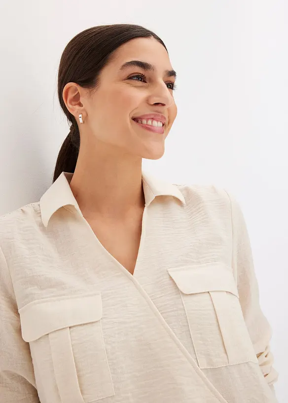 Skjortblus med omlottlook, bonprix