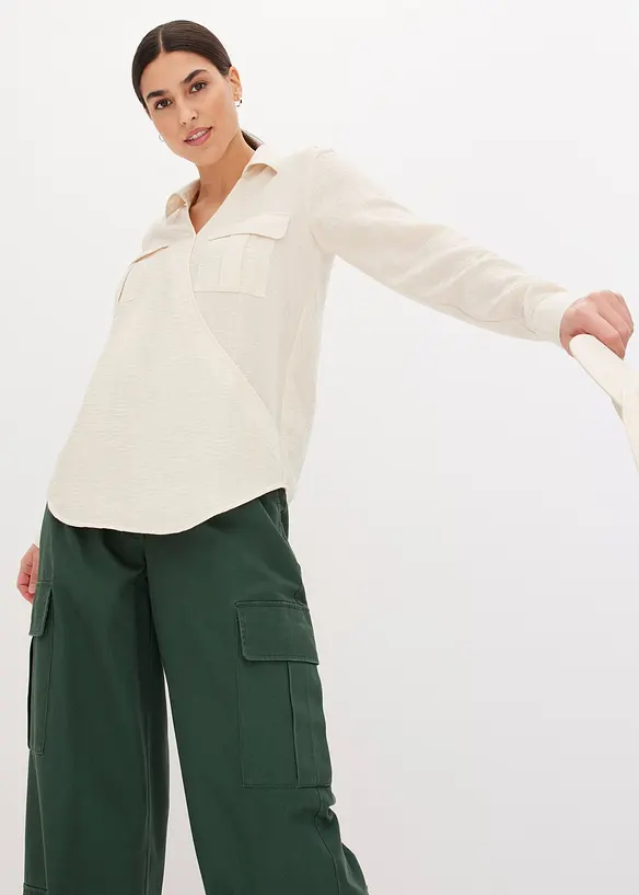Skjortblus med omlottlook, bonprix
