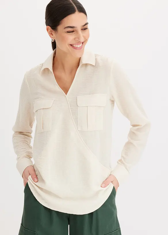 Skjortblus med omlottlook, bonprix