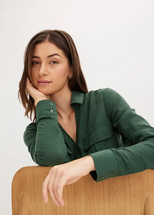 Skjortblus med omlottlook, bonprix