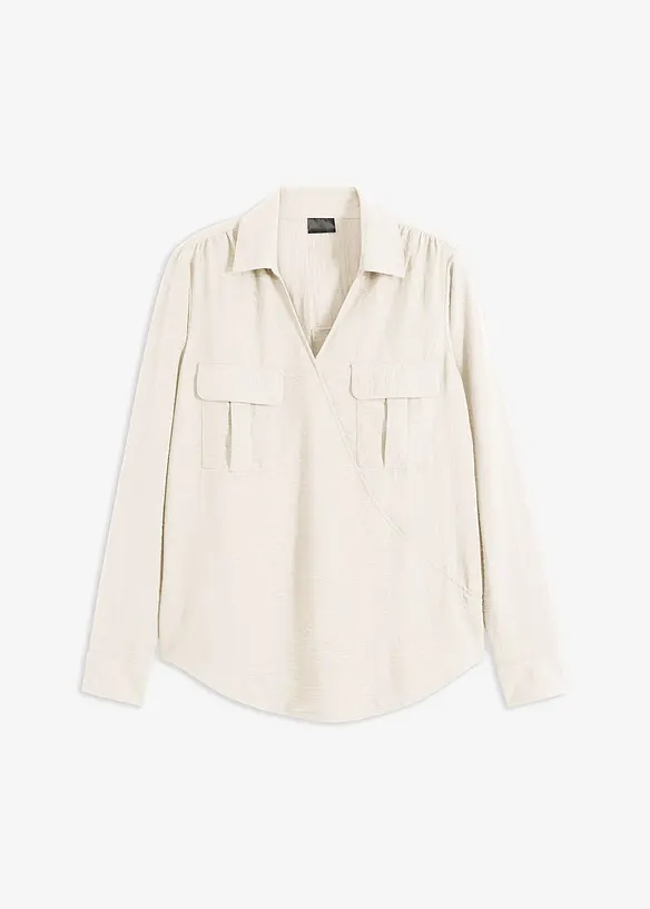 Skjortblus med omlottlook, bonprix