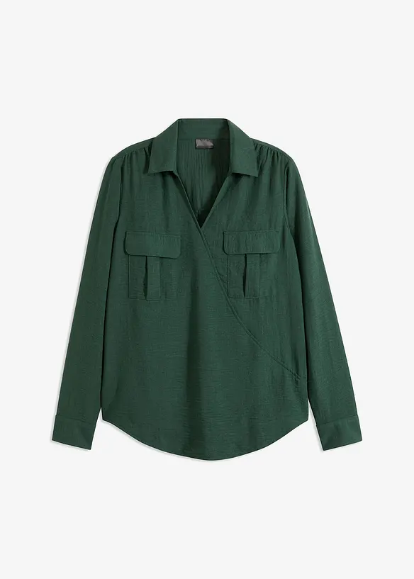 Skjortblus med omlottlook, bonprix
