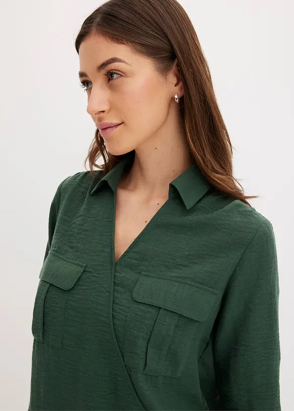 Skjortblus med omlottlook, bonprix