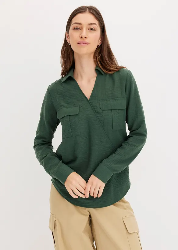 Skjortblus med omlottlook, bonprix