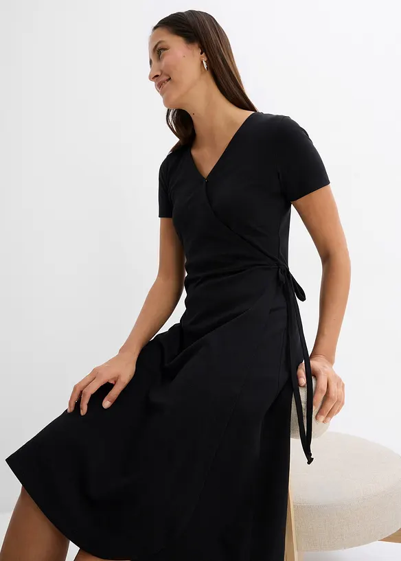 Jerseyklänning med omlottlook, bonprix