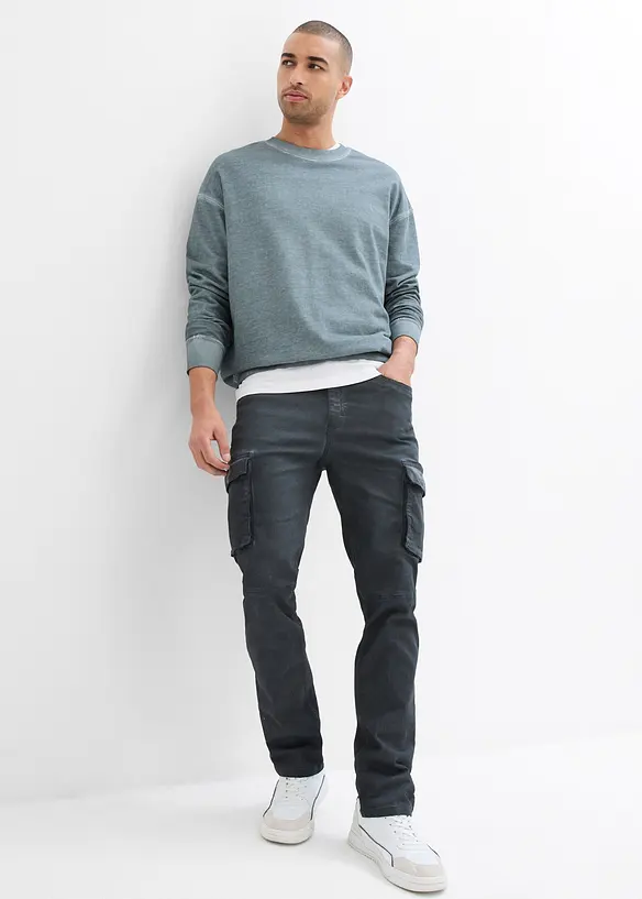 Cargobyxa med stretch och tvättade effekter, Straight, bonprix