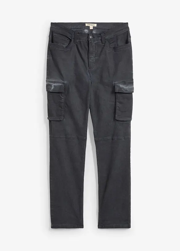 Cargobyxa med stretch och tvättade effekter, Straight, bonprix
