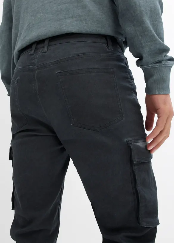 Cargobyxa med stretch och tvättade effekter, Straight, bonprix
