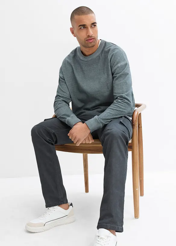 Cargobyxa med stretch och tvättade effekter, Straight, bonprix