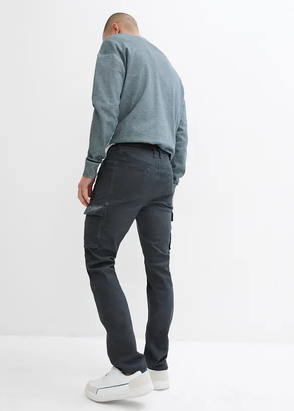 Cargobyxa med stretch och tvättade effekter, Straight, bonprix