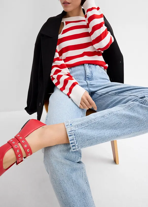 Mom-jeans med hög midja och kortare ben, bonprix