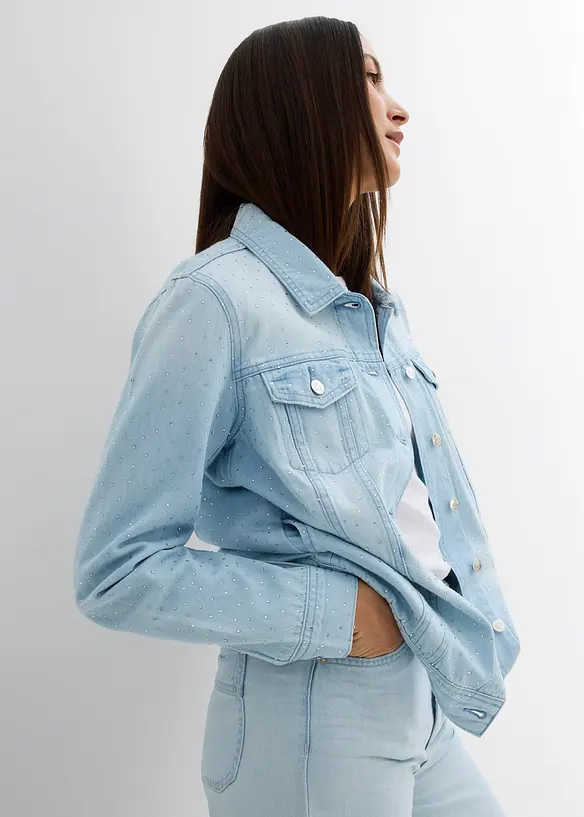 Jeansjacka med strass, bonprix