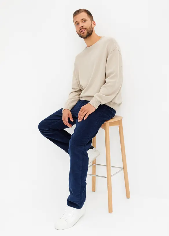Flanellfodrad manchesterbyxa, Loose Fit, Straight, bonprix