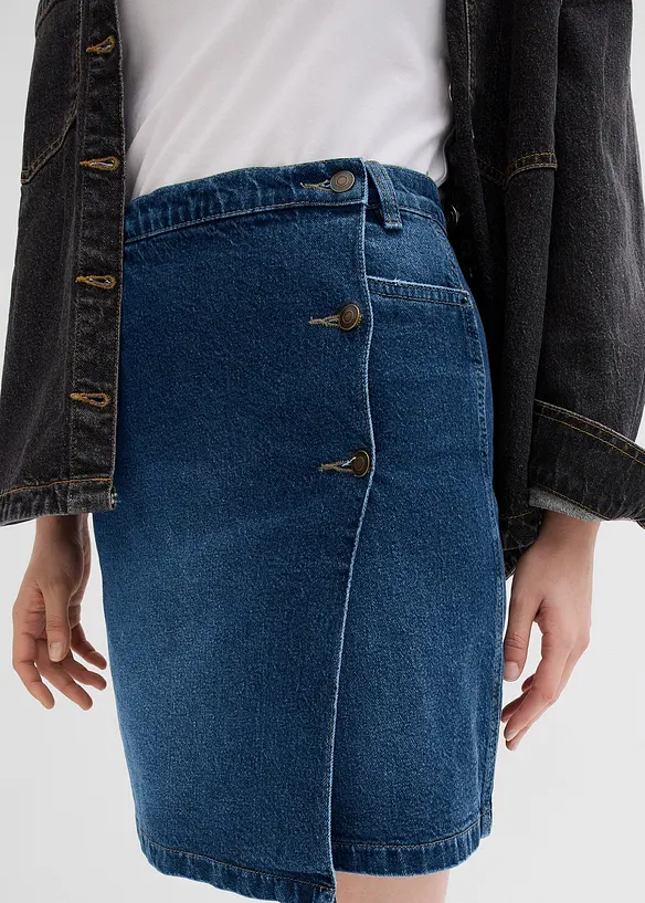 Jeanskjol med omlottlook, bonprix
