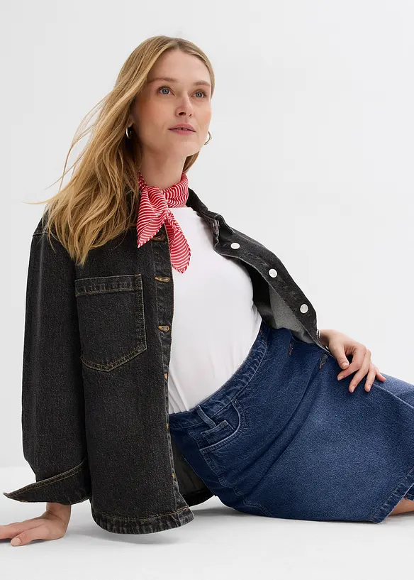 Jeanskjol med omlottlook, bonprix