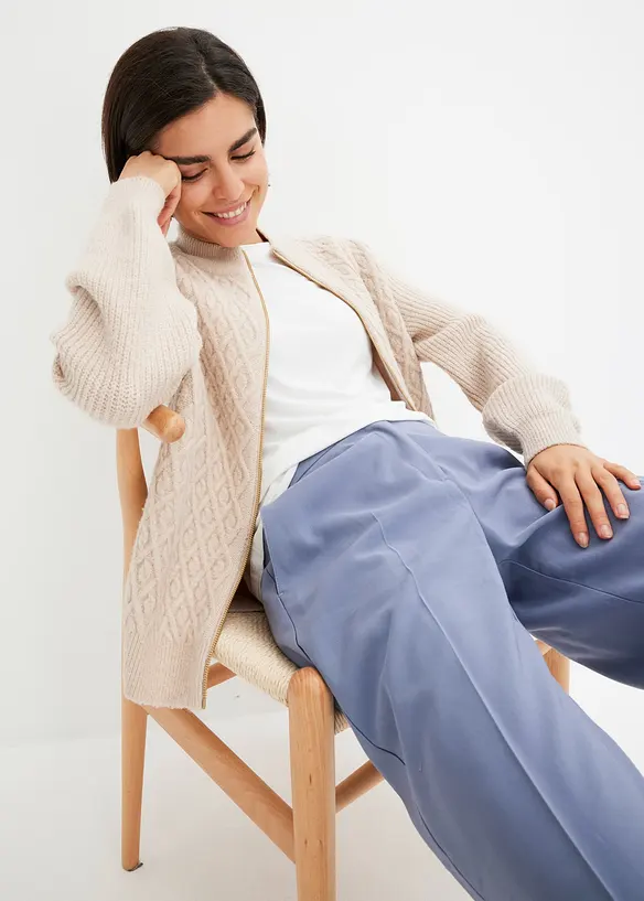 Cardigan med flätstickning, bonprix