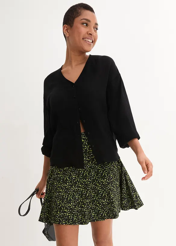 Kort byxkjol med hög midja i mjuk viskos, bonprix