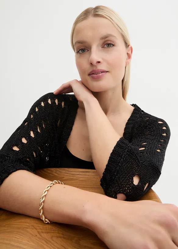 Hålmönstrad cardigan med glittrande tråd, bonprix