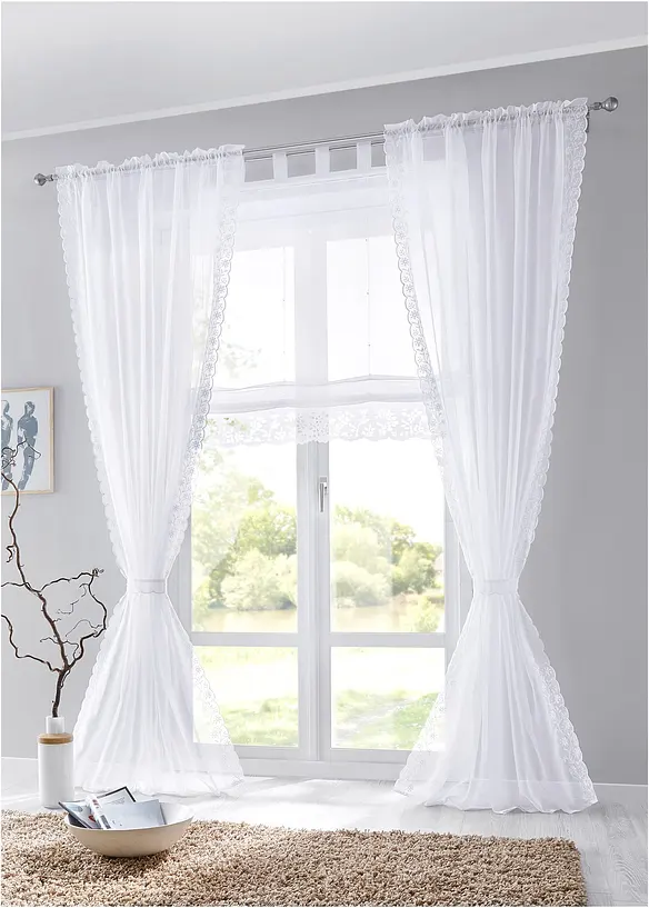 Gardin med broderi och omtag (1-pack), bonprix