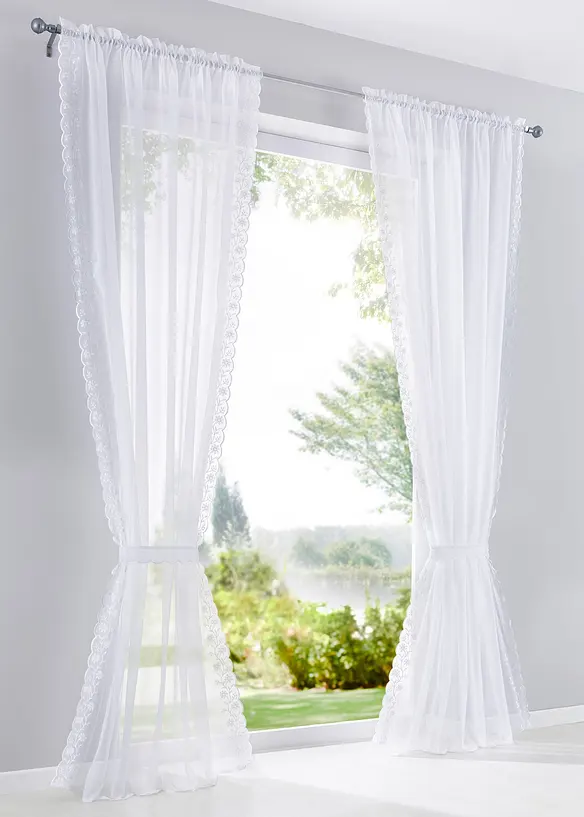 Gardin med broderi och omtag (1-pack), bonprix