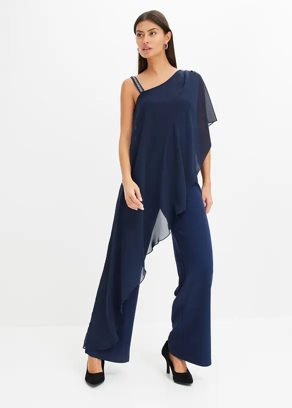 One shoulder-jumpsuit med strassdekoration, bonprix