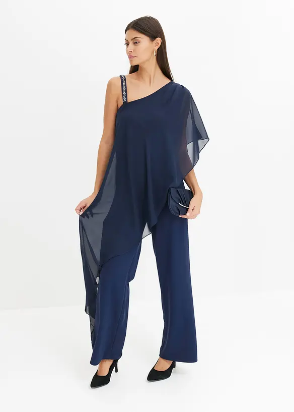 One shoulder-jumpsuit med strassdekoration, bonprix