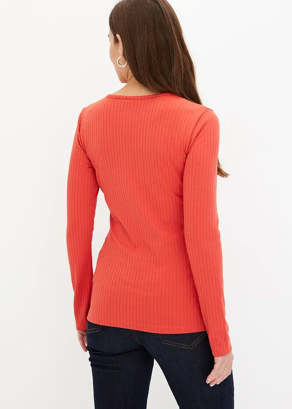 Ribbstickad topp med omlotteffekt, bonprix