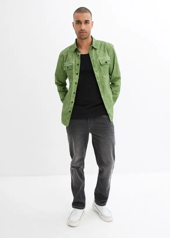 Långärmad bomullsskjorta med tvättad look, bonprix