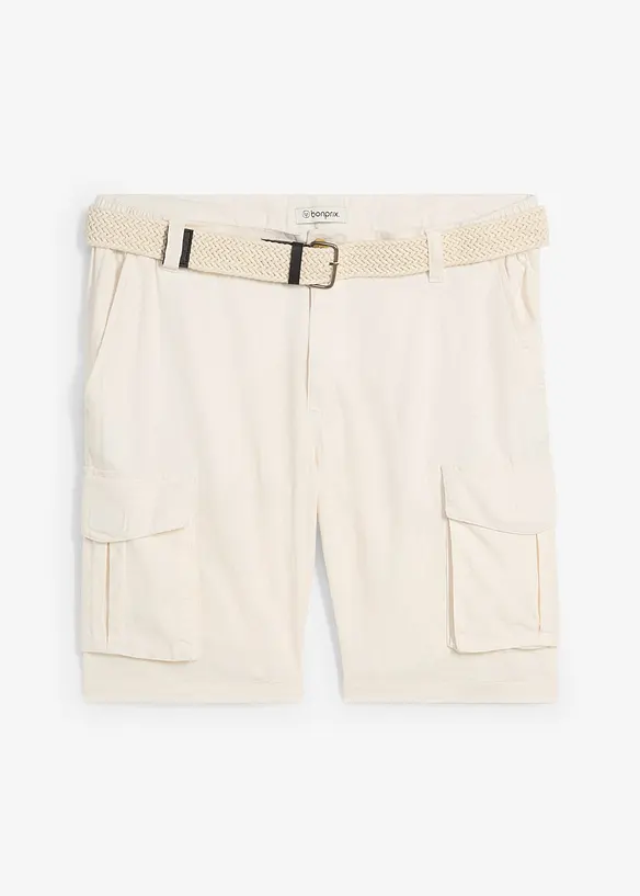 Cargobermudas med linneandel och skärp, Regular Fit, bonprix