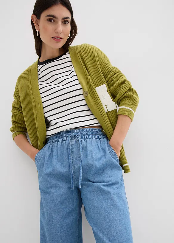 Wide Leg Jeans, Mid Waist, med bekväm midja, bonprix
