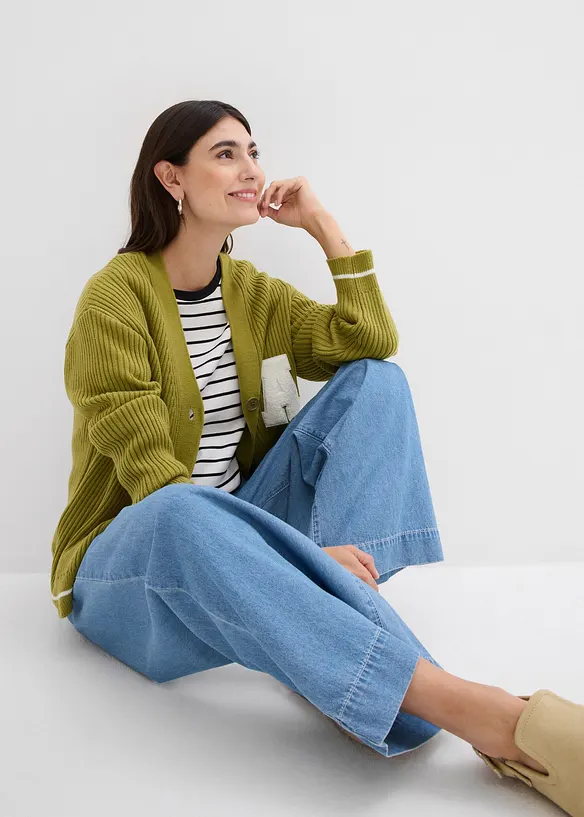 Wide Leg Jeans, Mid Waist, med bekväm midja, bonprix