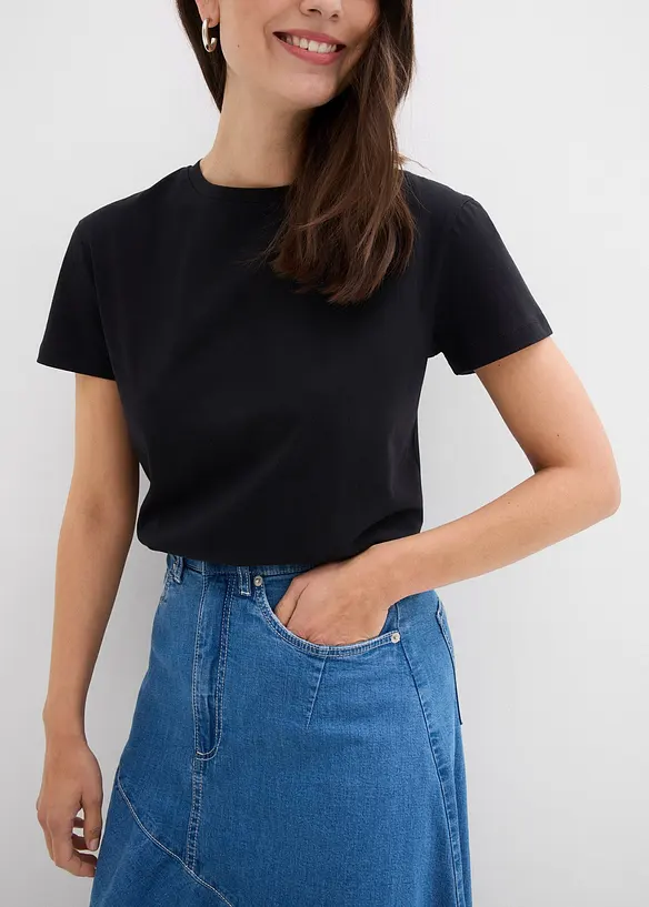Mellanlång jeanskjol, High Waist, bonprix