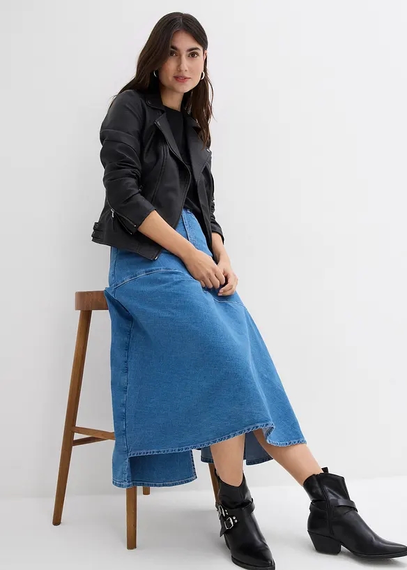 Mellanlång jeanskjol, High Waist, bonprix