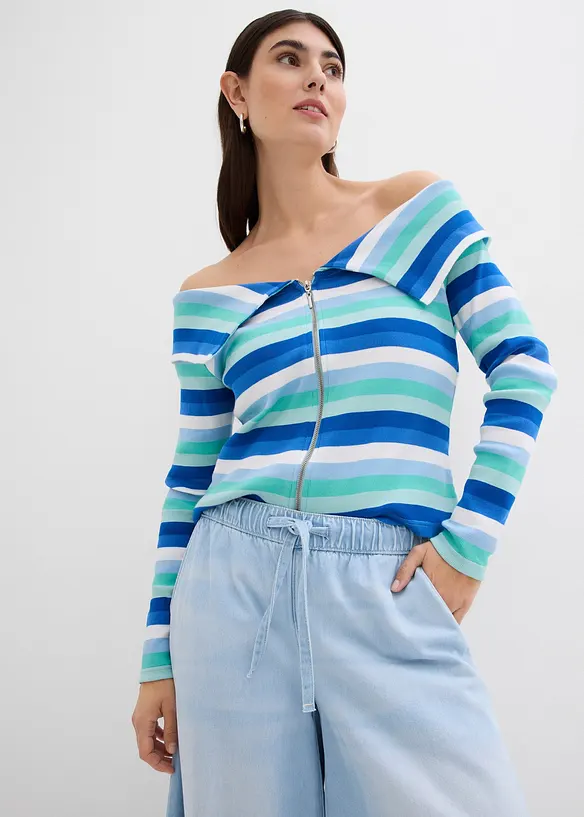 Jeans med vida ben, medelhög midja och resårlinning, bonprix