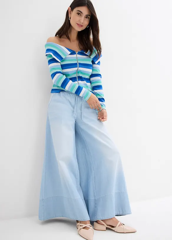 Jeans med vida ben, medelhög midja och resårlinning, bonprix