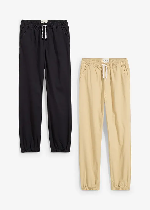 Dra på-byxa i ren bomull för barn (2-pack), Regular Fit, bonprix
