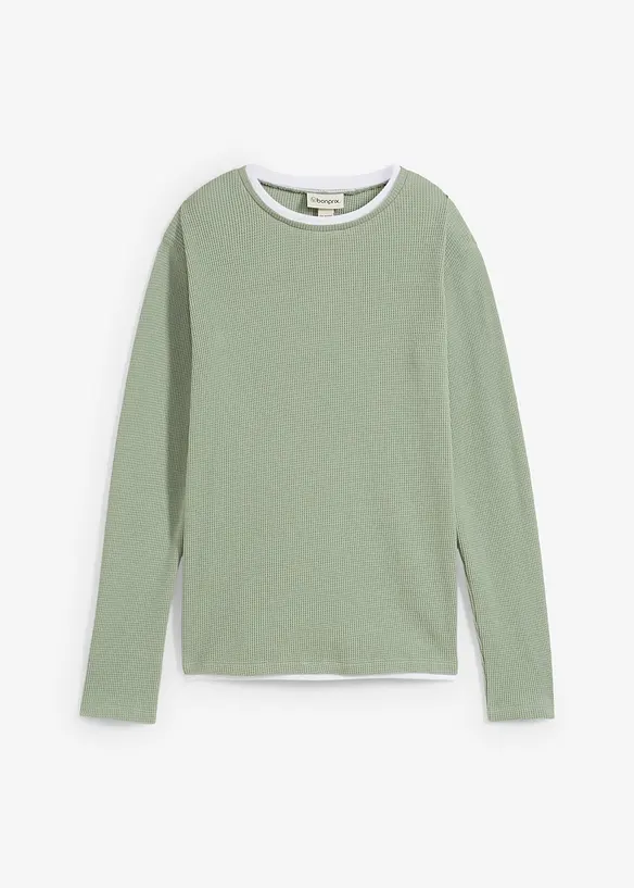 Långärmad bomullströja med 2-i-1-look för barn, bonprix