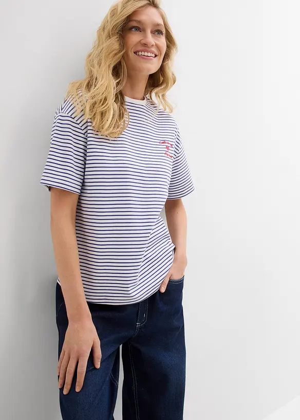 Randig T-shirt med broderi, bonprix