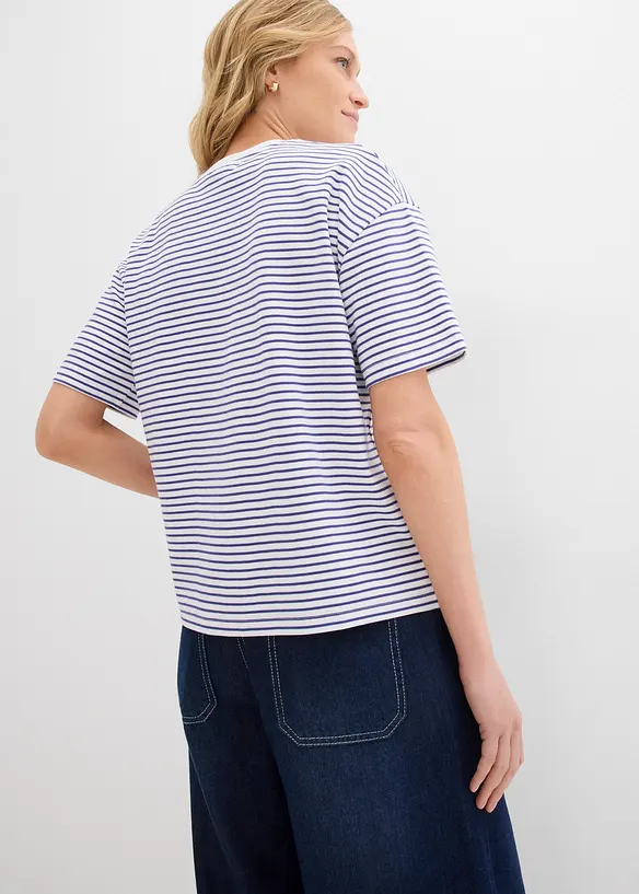Randig T-shirt med broderi, bonprix