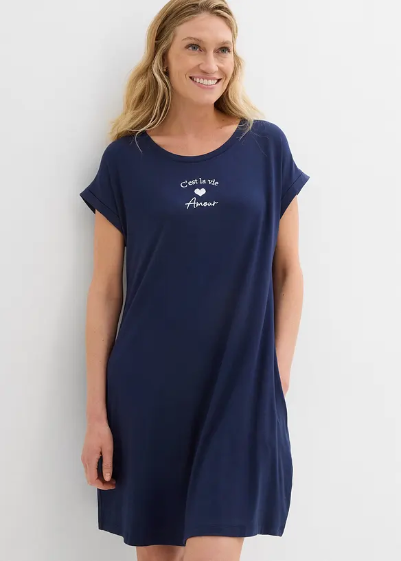 Jerseyklänning i mix av viskos och elastan med broderi, bonprix