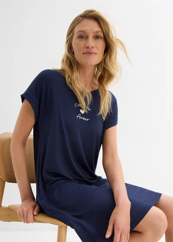Jerseyklänning i mix av viskos och elastan med broderi, bonprix