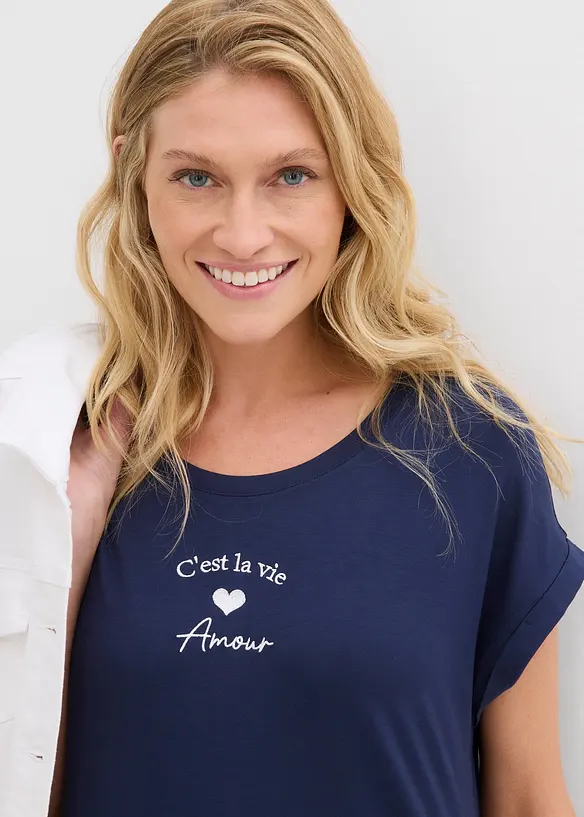 Jerseyklänning i mix av viskos och elastan med broderi, bonprix