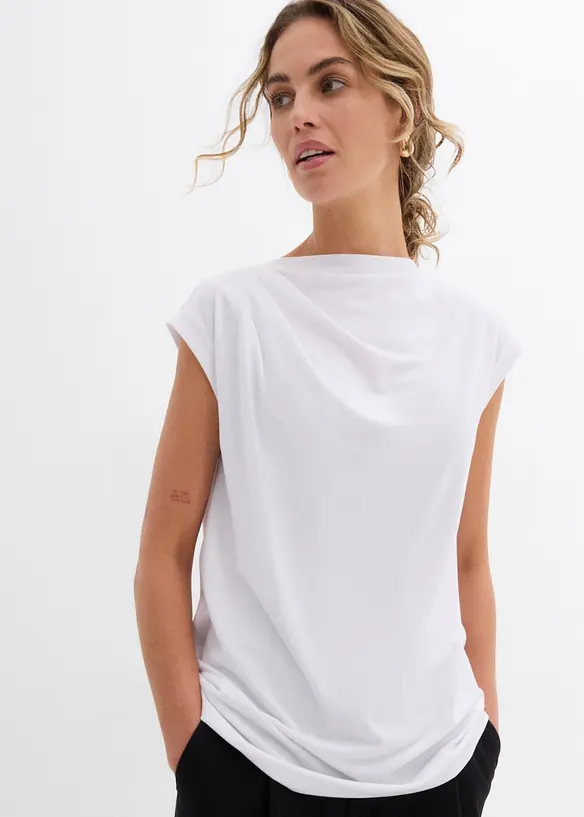 Topp i mjuk materialmix med lätt draperad ringning, bonprix