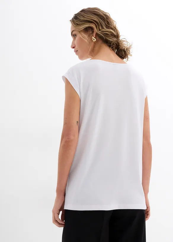 Topp i mjuk materialmix med lätt draperad ringning, bonprix