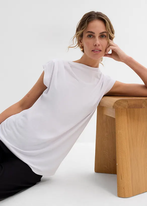 Topp i mjuk materialmix med lätt draperad ringning, bonprix