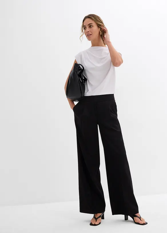 Topp i mjuk materialmix med lätt draperad ringning, bonprix