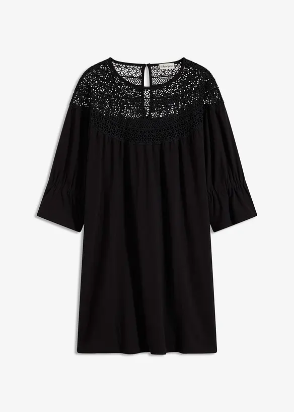 Jerseyklänning med virkad spets, bonprix