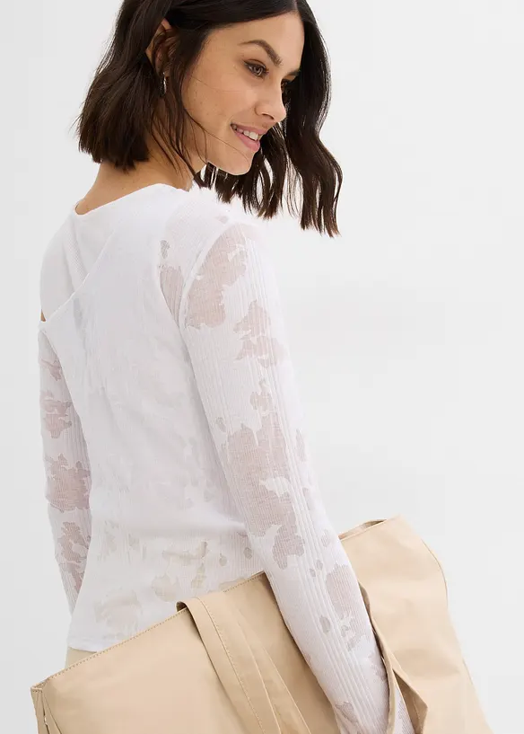 Off-shoulder-topp med ausbrennermönster, bonprix